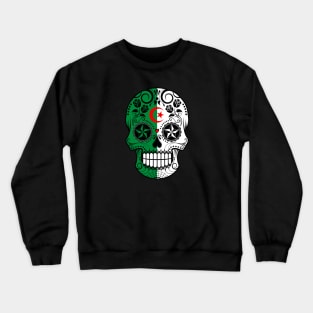 Algerian Flag Sugar Skull with Roses Crewneck Sweatshirt